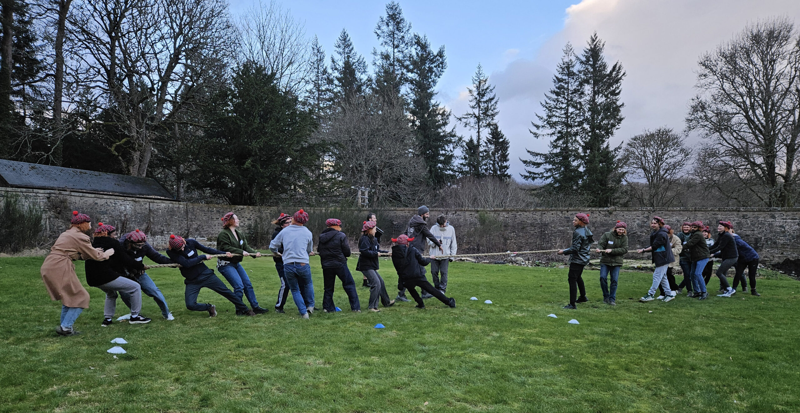 Students taking part in tug-of-war